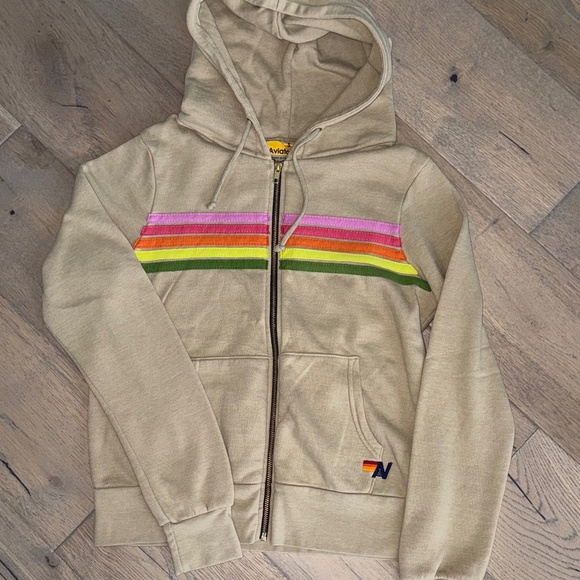 Aviator Nation 5-striped Beige Zip-up Hoodie NEW Small - Picture 2 of 4